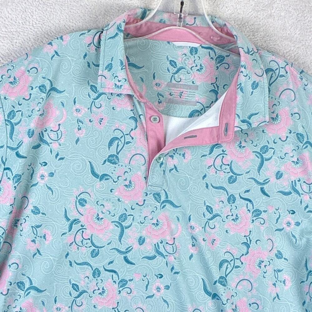 Swannies Colby Golf Polo Mens L Blue Pink Floral AOP Preppy Performance Tennis